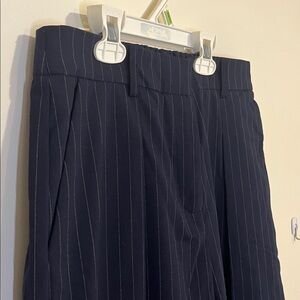 OGL Navy Blue Pinstripe Wide Leg Trousers